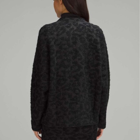 Lululemon Jacquard Cardigan Knit Leopard Graphite Grey Black Merino Wool XS - Picture 5 of 11